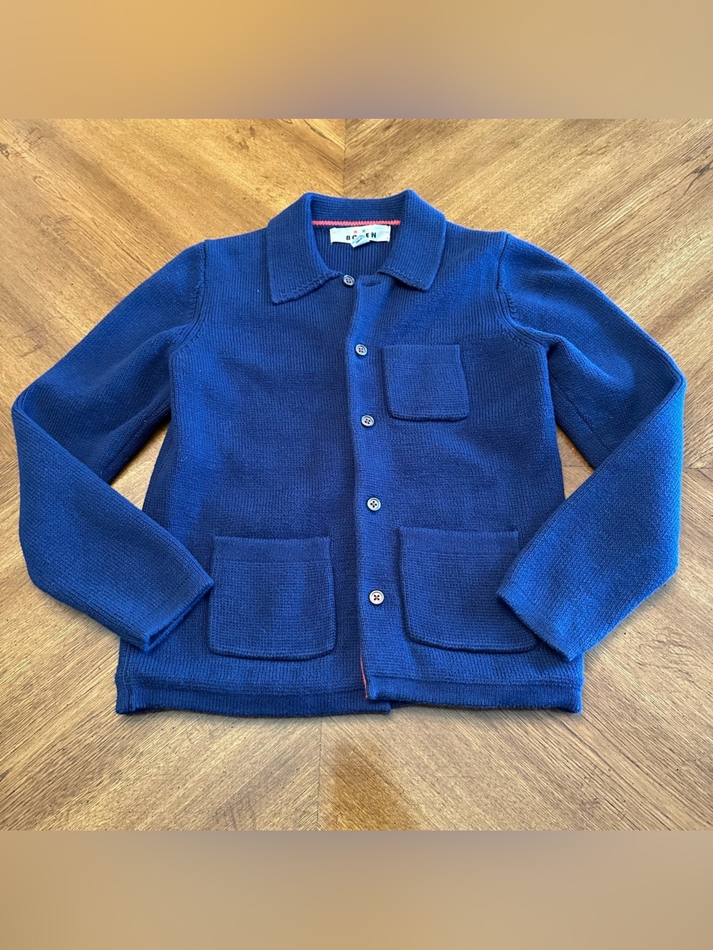 Mini Boden Navy Blue Knit Button-Up Cardigan Sweater, Pockets Size 7-8 Years Old